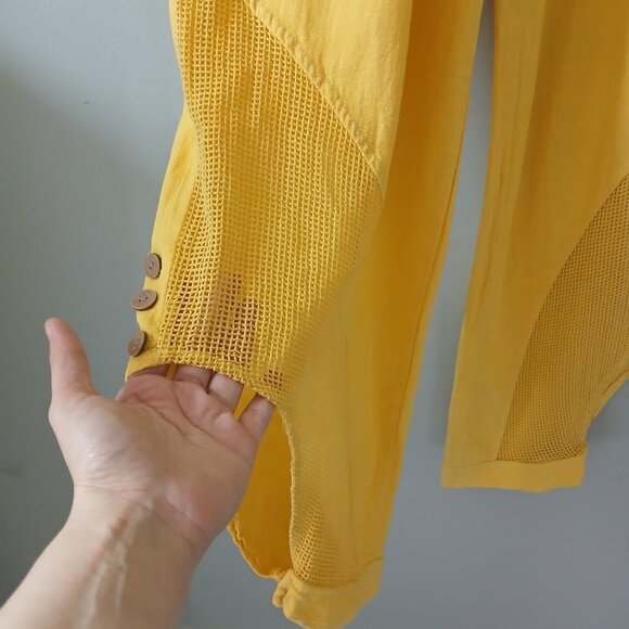 Rosidam Women's Size L-XL Pants Bohemian Linen Hippie Yellow Mesh Button Elastic - Picture 5 of 15